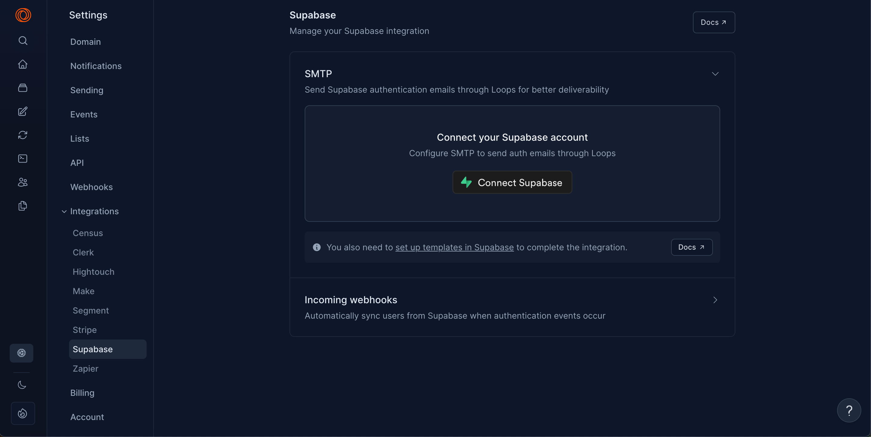 Loops Supabase SMTP integration