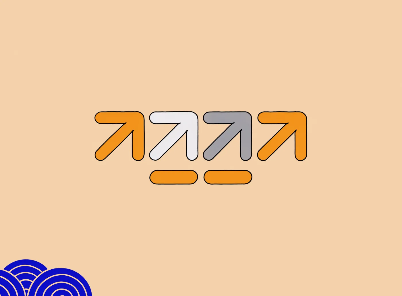 Small arrows aligned behind one larger arrow, scattered technical work given a single direction