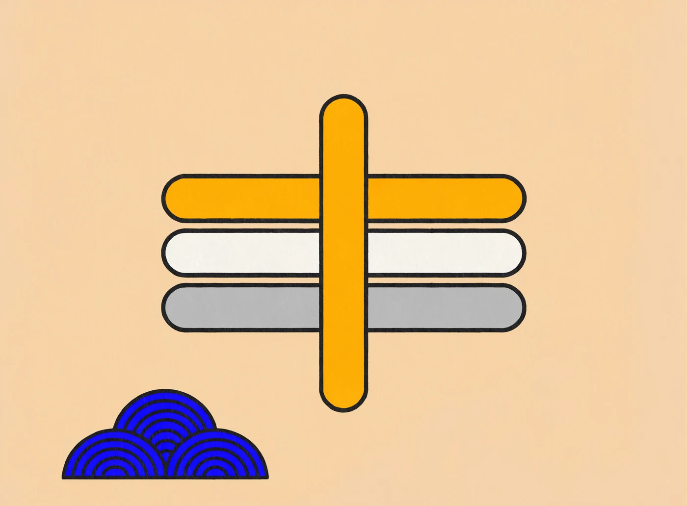 One continuous bar running through three stacked layers, a single developer carrying a build across the frontend, the backend, and the database